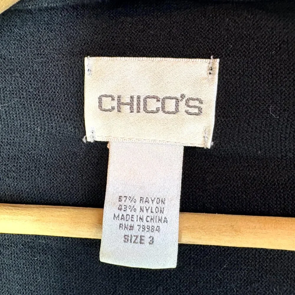 Chicos Black Short Sleeve Drape Front Cardigan - Picture 3 of 4